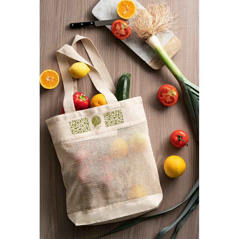 Sacola 100% algodão (180 g/m²) com malha 100% algodão (100 g/m²)