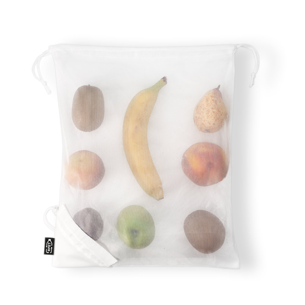 Sacola dobrável 100% rPET com bolso em 100% poliéster reciclado 190T