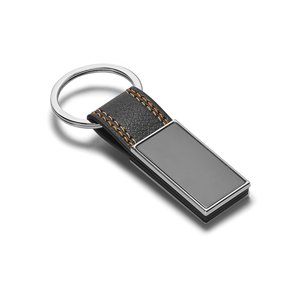 Chaveiro em couro sintético e metal