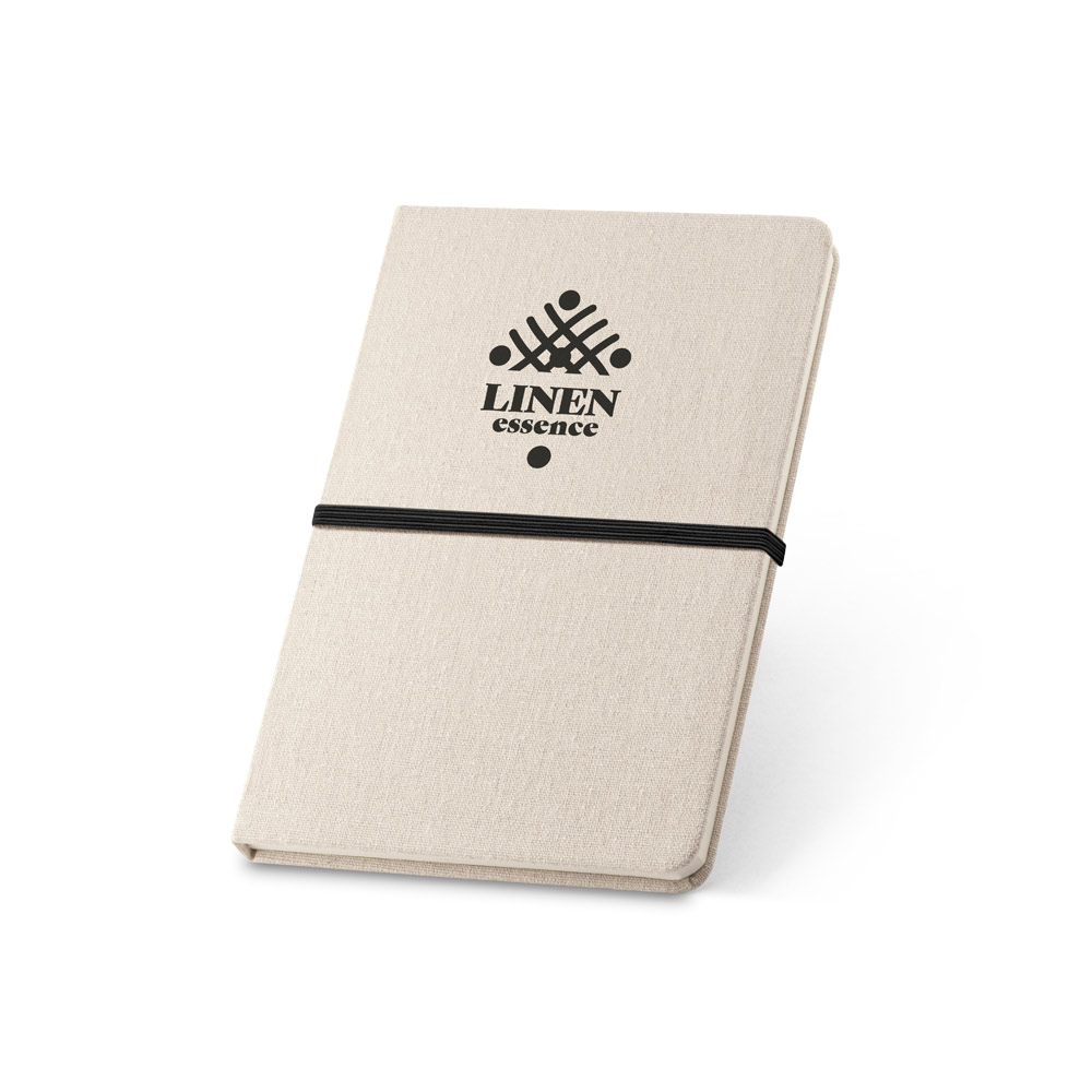 Caderno A5 em linho de capa dura com 192 páginas pautadas (230 g/m²)