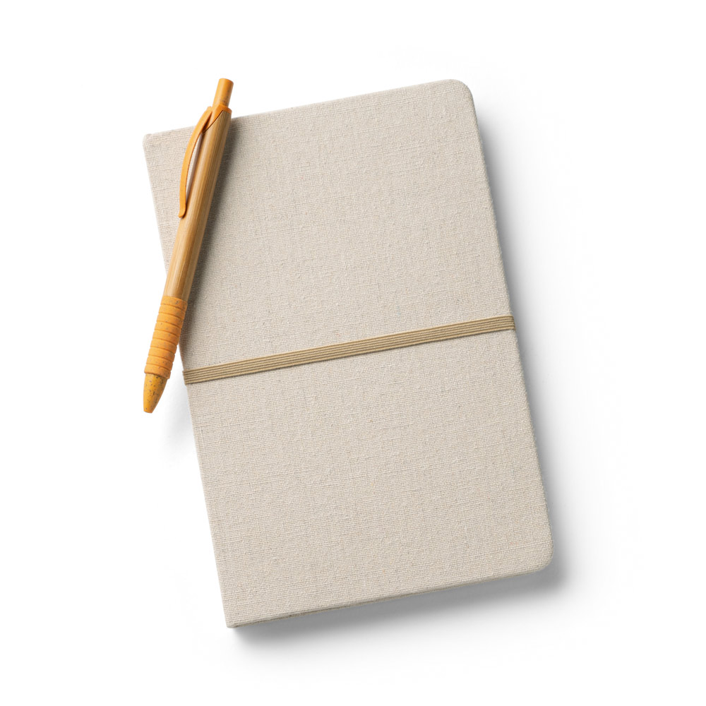 Caderno A5 em linho de capa dura com 192 páginas pautadas (230 g/m²)