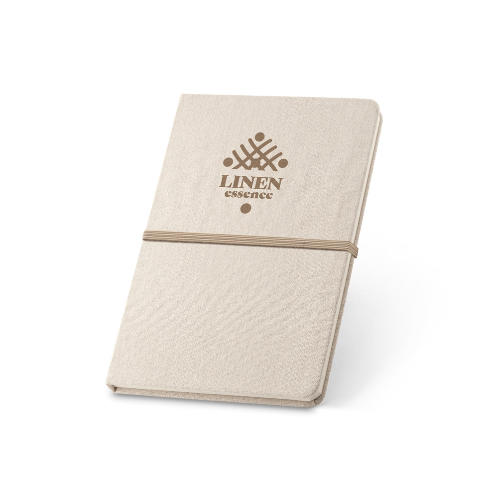 Caderno A5 em linho de capa dura com 192 páginas pautadas (230 g/m²)