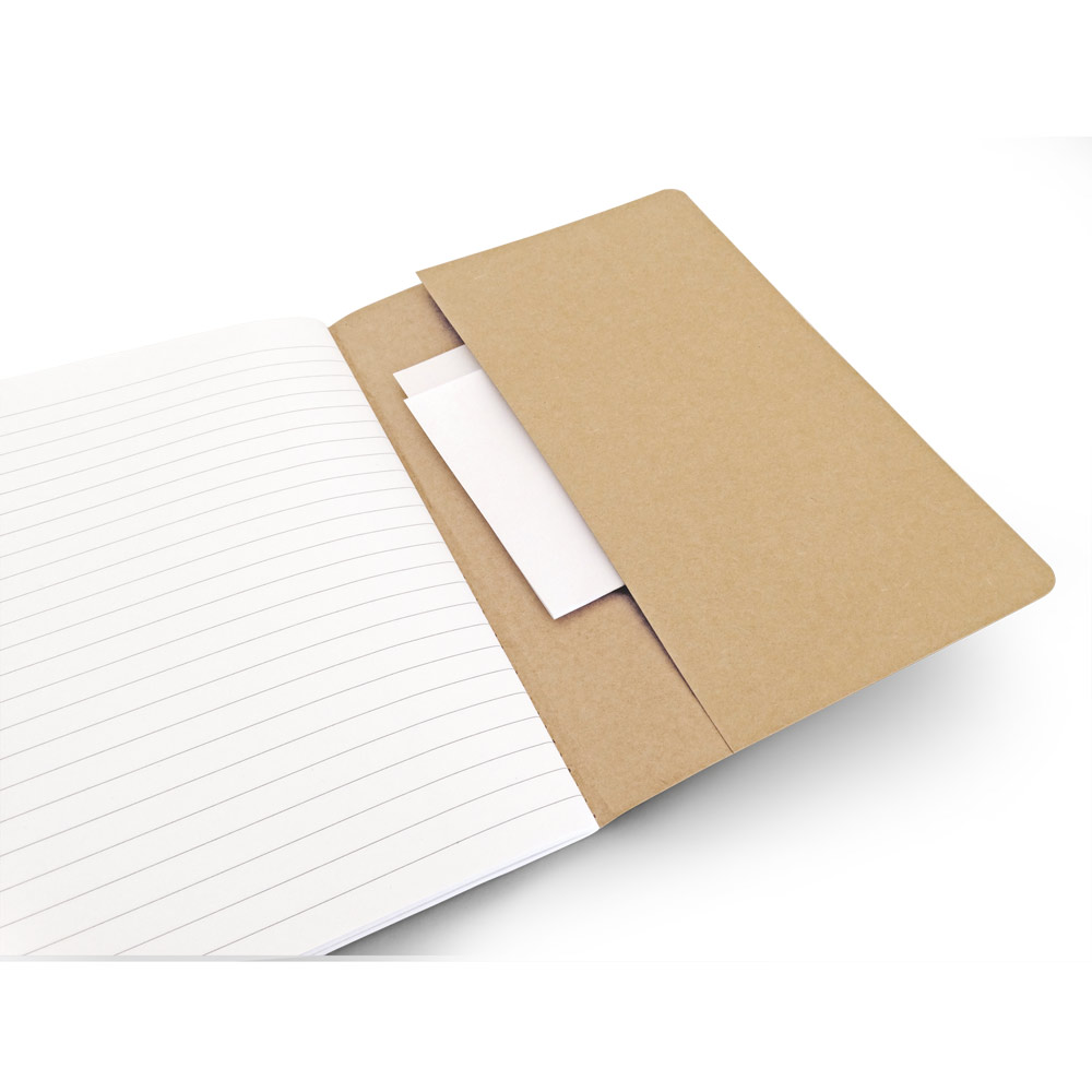 Caderno A5 de capa flexível de cartão kraft reciclado com 80 páginas pautadas recicladas