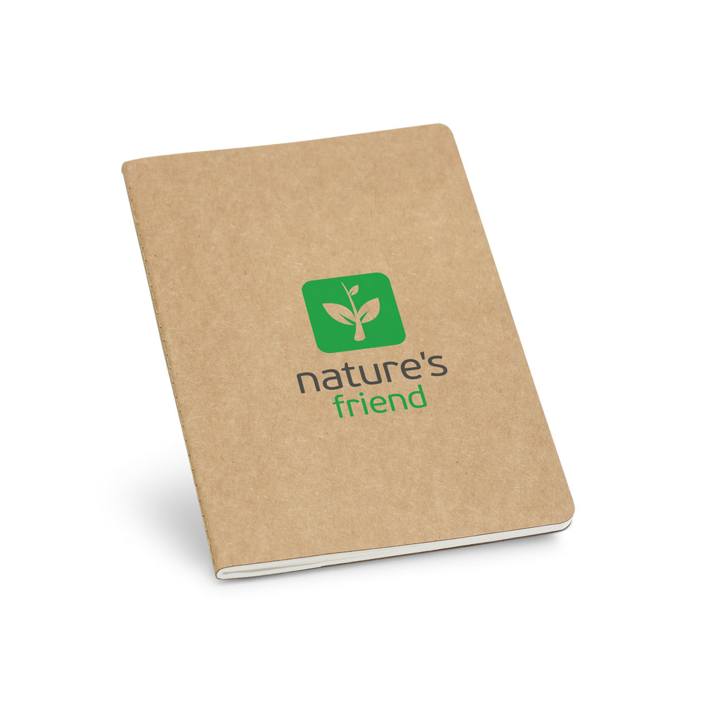 Caderno A5 de capa flexível de cartão kraft reciclado com 80 páginas pautadas recicladas