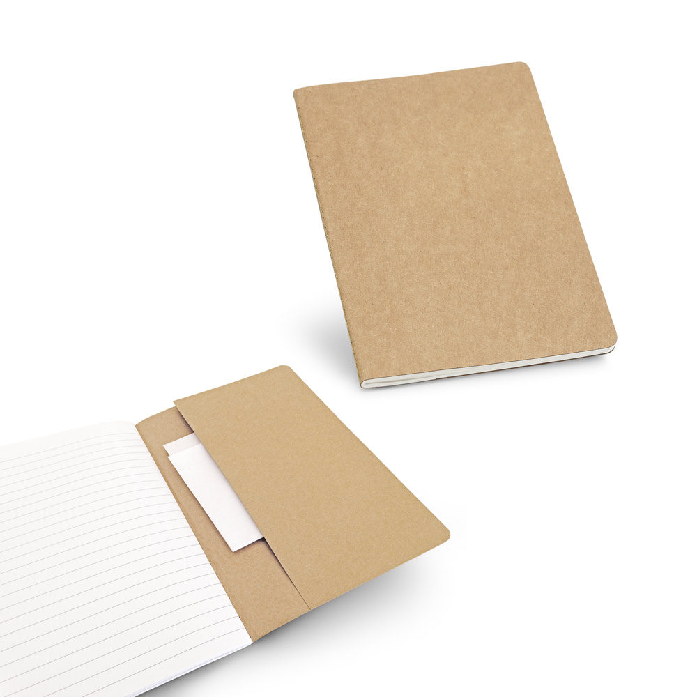 Caderno A5 de capa flexível de cartão kraft reciclado com 80 páginas pautadas recicladas