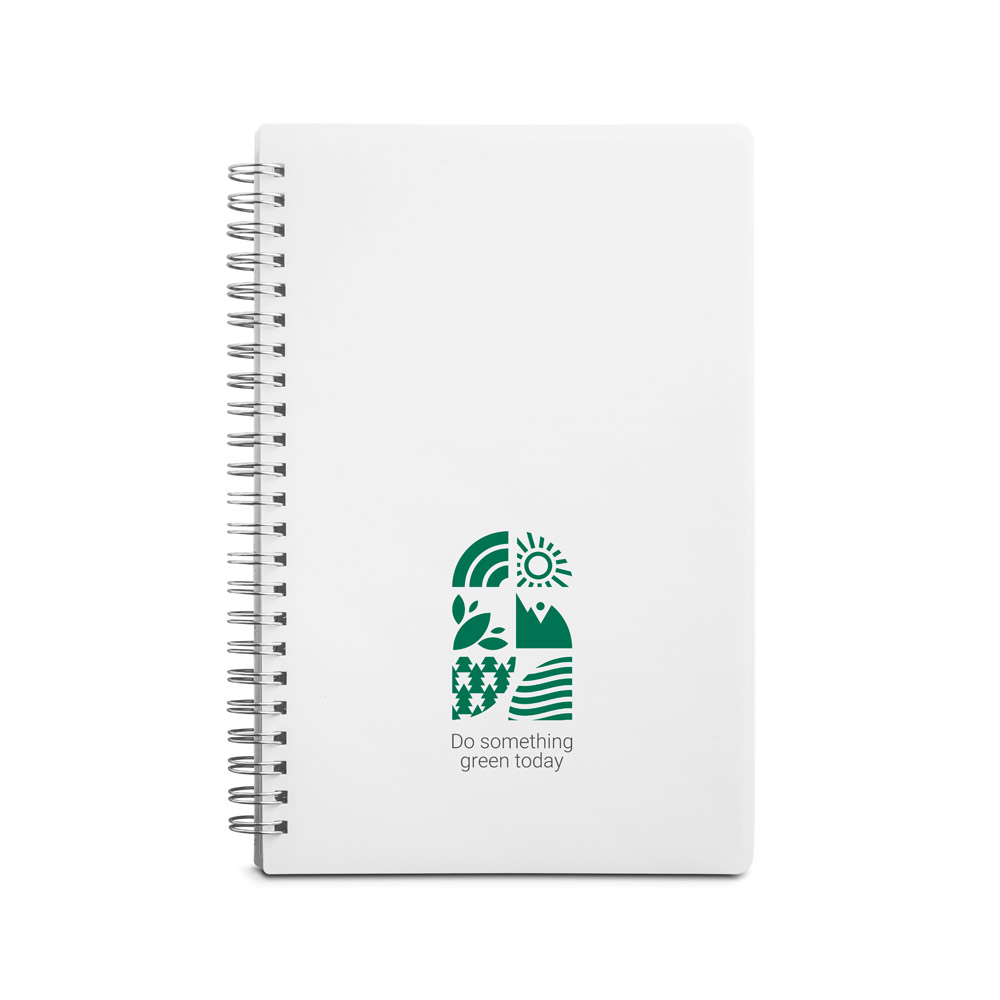 Caderno A5 em PP com tratamento antibacteriano com 160 páginas pautadas recicladas