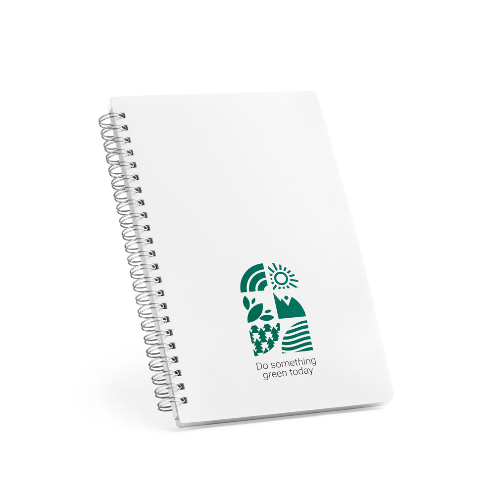 Caderno A5 em PP com tratamento antibacteriano com 160 páginas pautadas recicladas