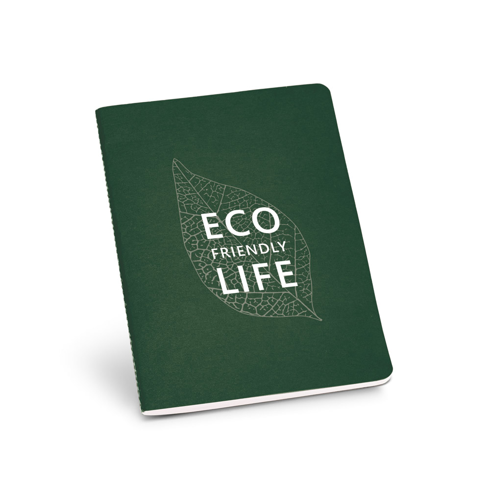 Caderno A5 de capa flexível em cartão kraft reciclado com 80 páginas pautadas recicladas