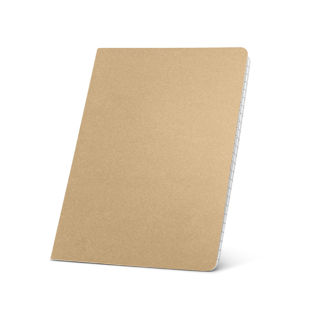Caderno A5 de capa flexível em cartão kraft reciclado com 80 páginas pautadas recicladas