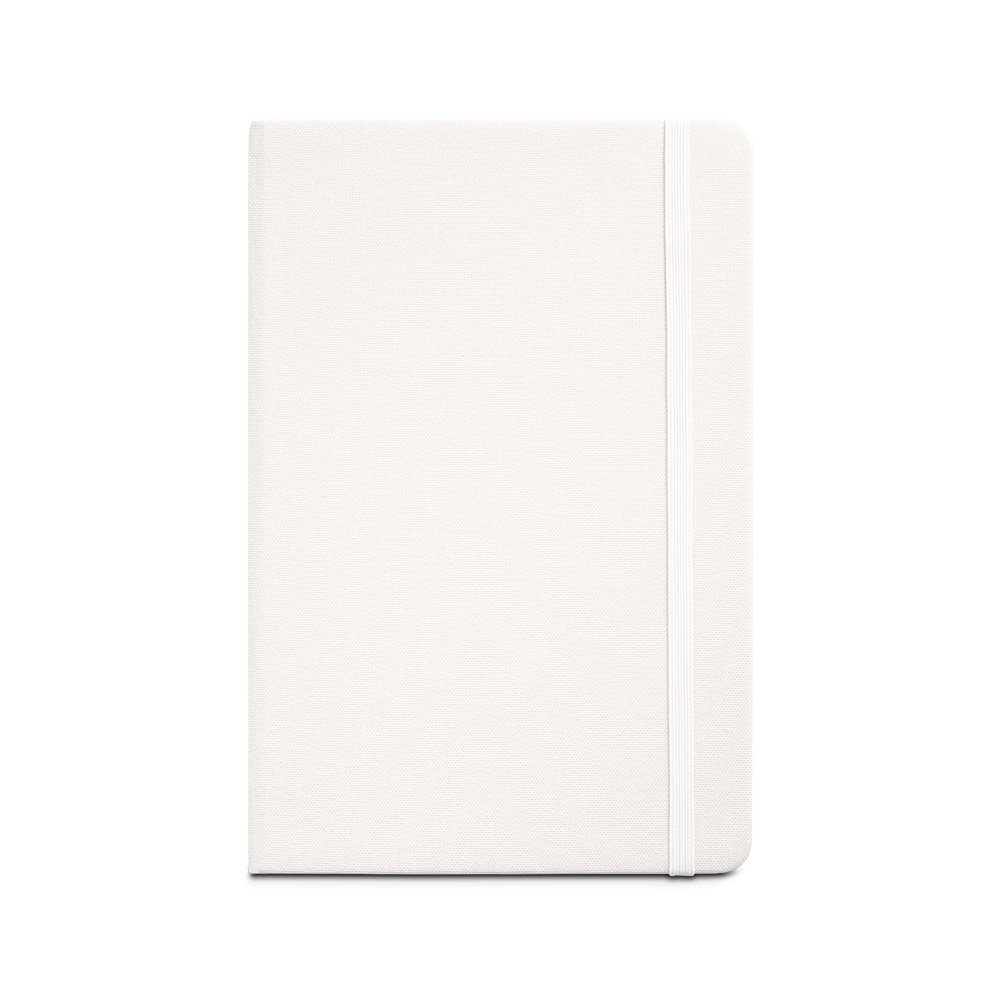 Caderno A5 de capa dura em poliéster 100% reciclado, com tratamento antibacteriano e páginas pautadas
