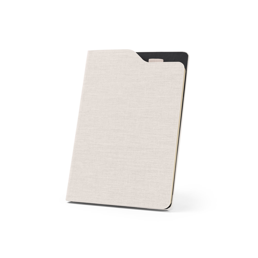 Caderno A5 de capa dura em tecido PET 100% reciclado com 160 páginas pautadas recicladas
