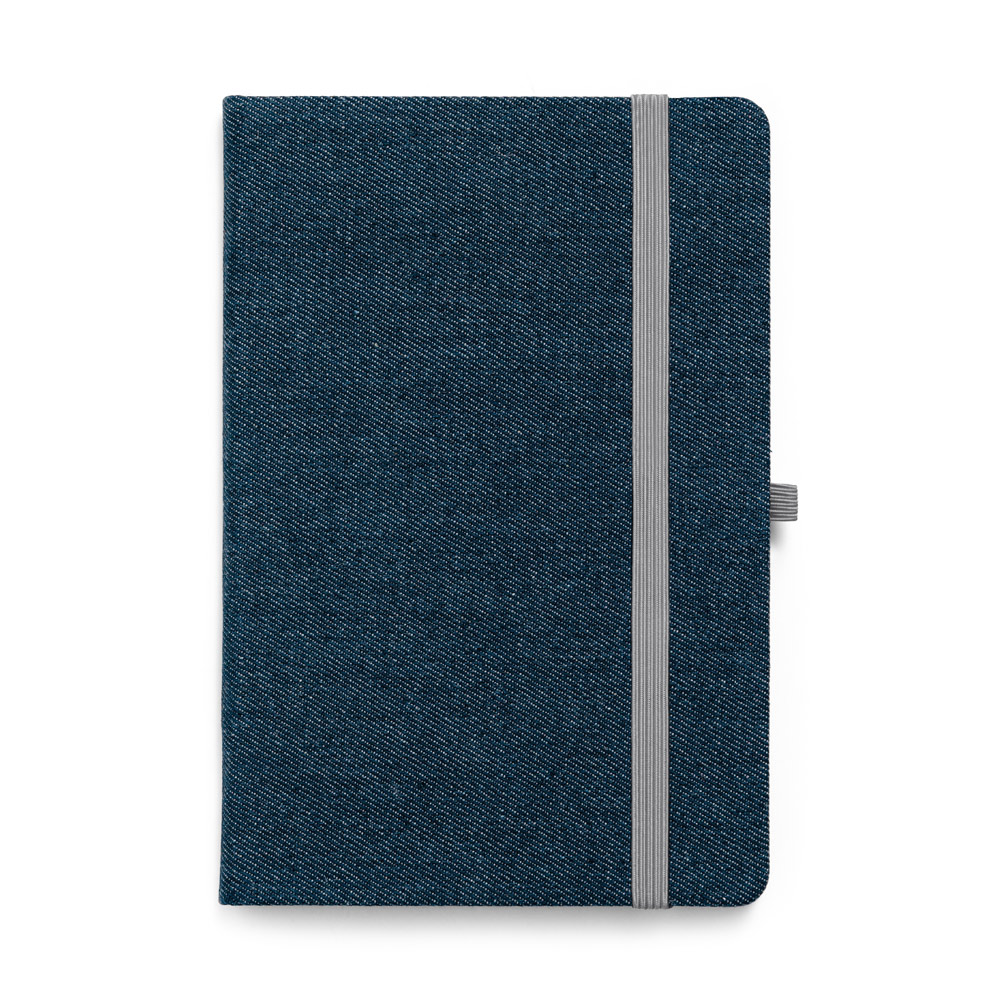 Caderno A5 de capa dura em tecido tipo jeans com páginas pautadas