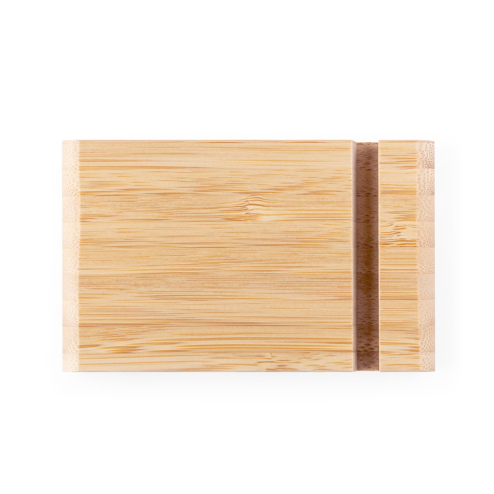 Suporte para celular em bambu com duas canaletas de tamanhos diferentes