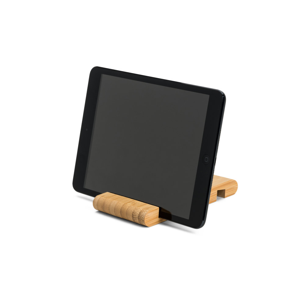 Suporte para celular em bambu com duas canaletas de tamanhos diferentes