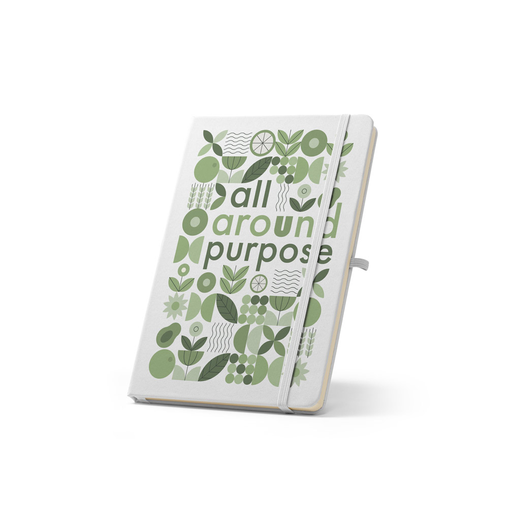 Caderno A5 de capa dura em PET 100% reciclado 300D ideal para personalização em sublimação