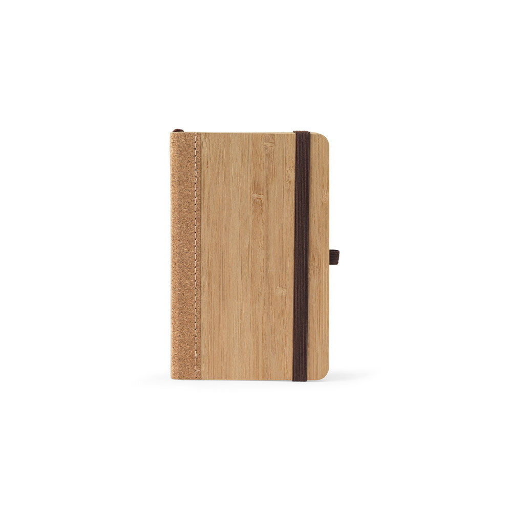 Caderno de bolso de capa dura em folha de bambu e cortiça com 160 páginas pautadas