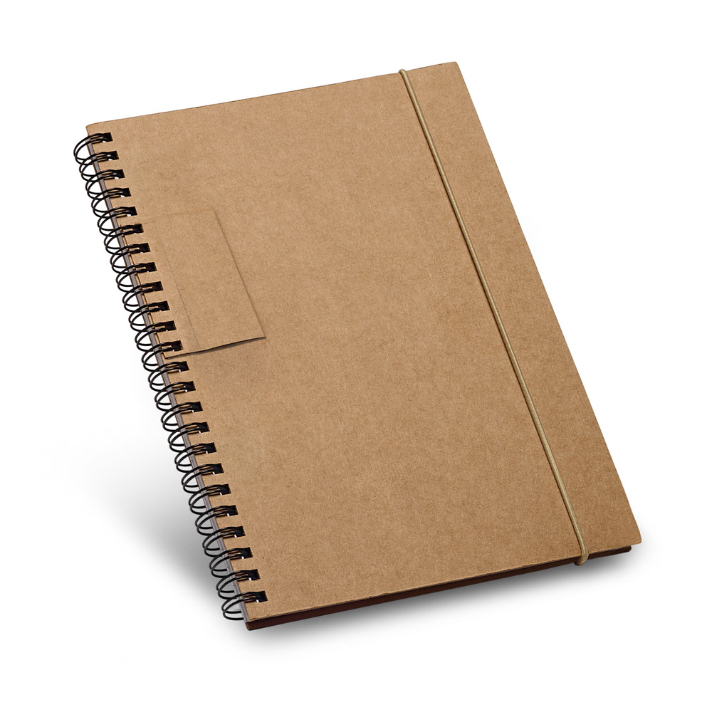Caderno B6 de capa dura em cartão com 120 páginas pautadas recicladas