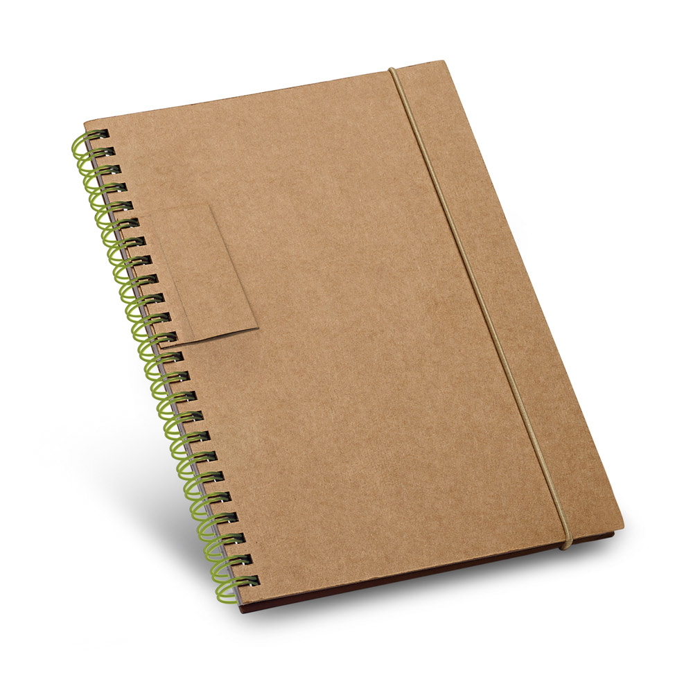 Caderno B6 de capa dura em cartão com 120 páginas pautadas recicladas