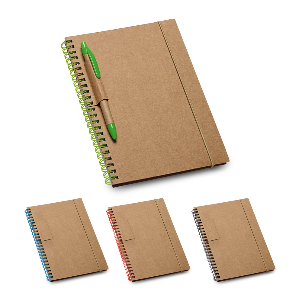 Caderno B6 de capa dura em cartão com 120 páginas pautadas recicladas