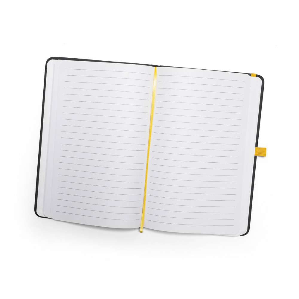 Caderno A5 de capa dura em c.sintético com 160 páginas pautadas