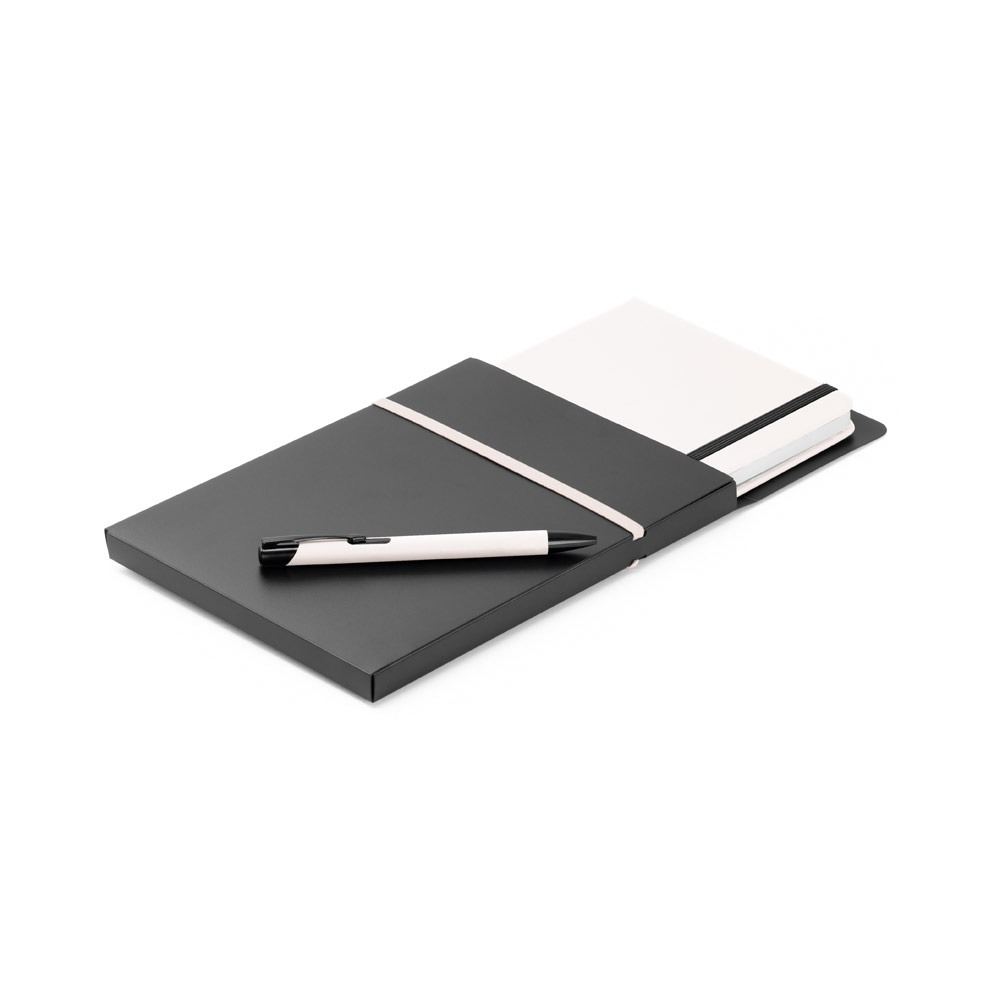 Conjunto de caderno A5 e esferográfica
