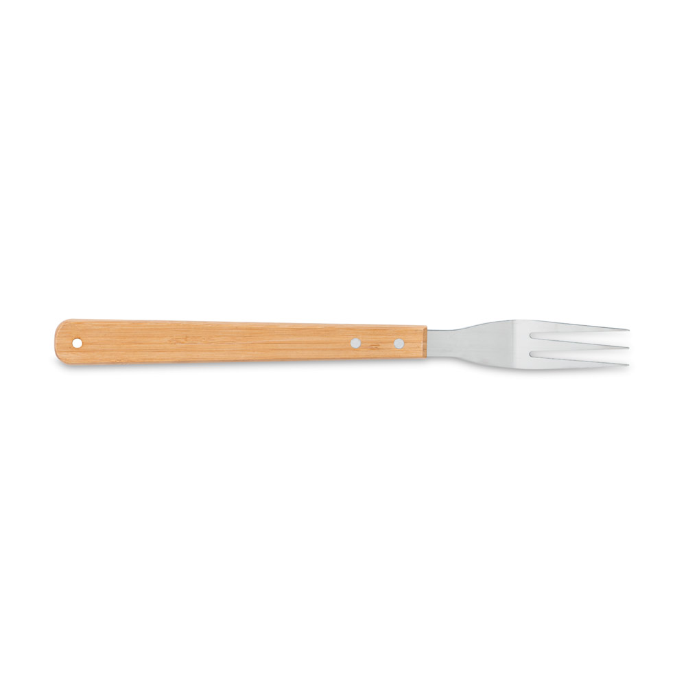 Kit churrasco em estojo de bambu com 6 peças em aço inox e bambu