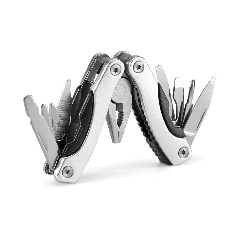 Mini alicate multifunções em aço inox e alumínio com 9 funções