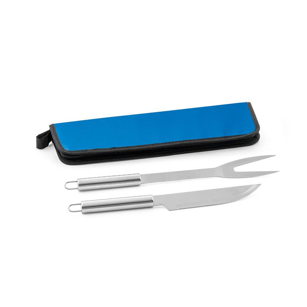 Kit churrasco em estojo em 210D com 2 utensílios em aço inox