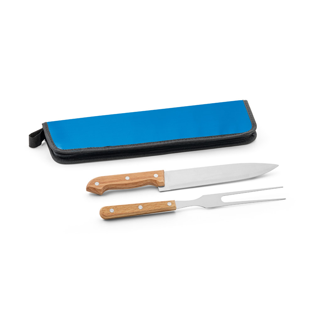 Kit churrasco em estojo em 210D com 2 utensílios em aço inox e madeira seringueira