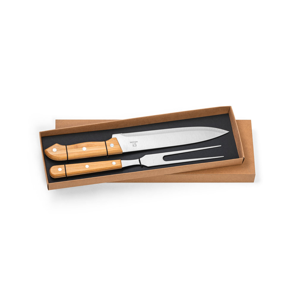 Kit churrasco em caixa kraft com 2 utensílios 3m aço inox e bambu