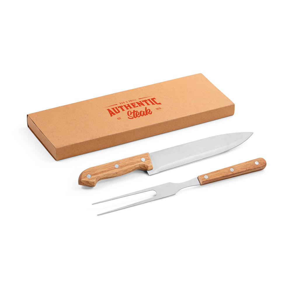 Kit churrasco em caixa kraft com 2 utensílios 3m aço inox e bambu