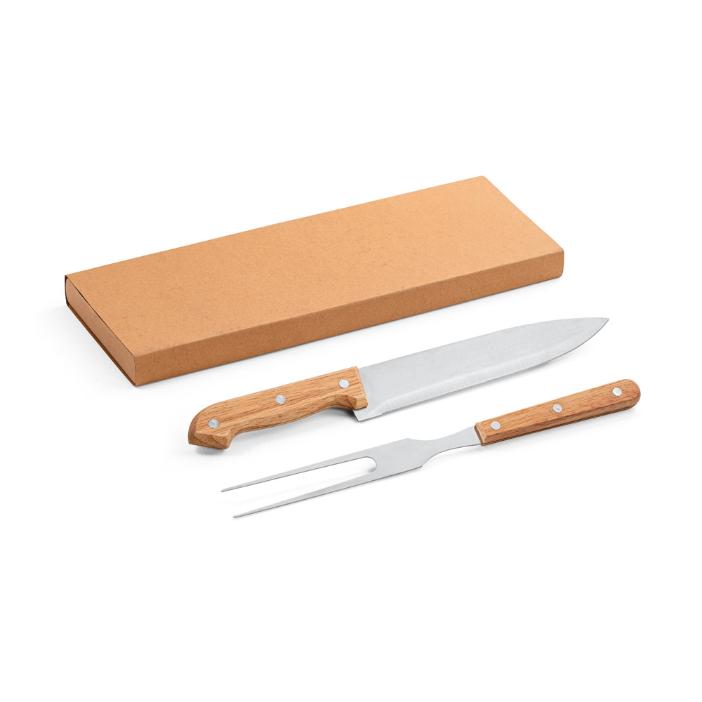 Kit churrasco em caixa kraft com 2 utensílios 3m aço inox e bambu