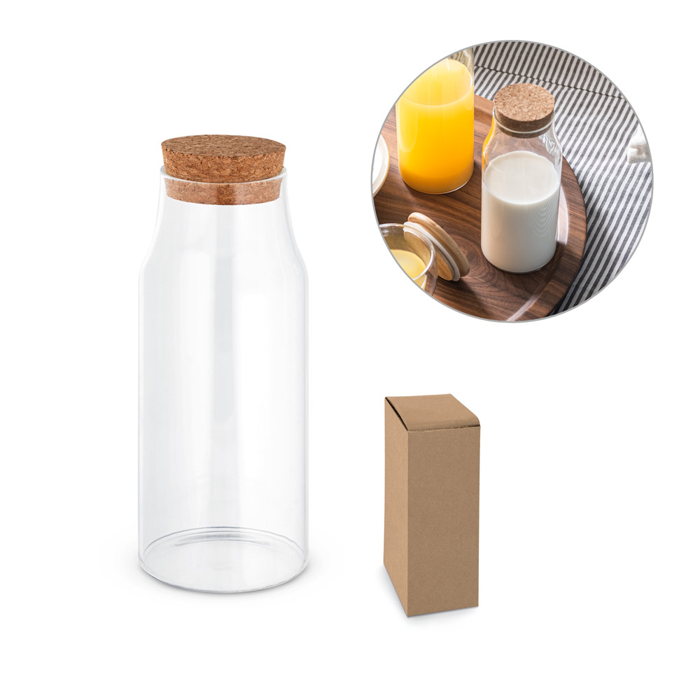 Garrafa em vidro borosilicato com tampa de cortiça 800 mL