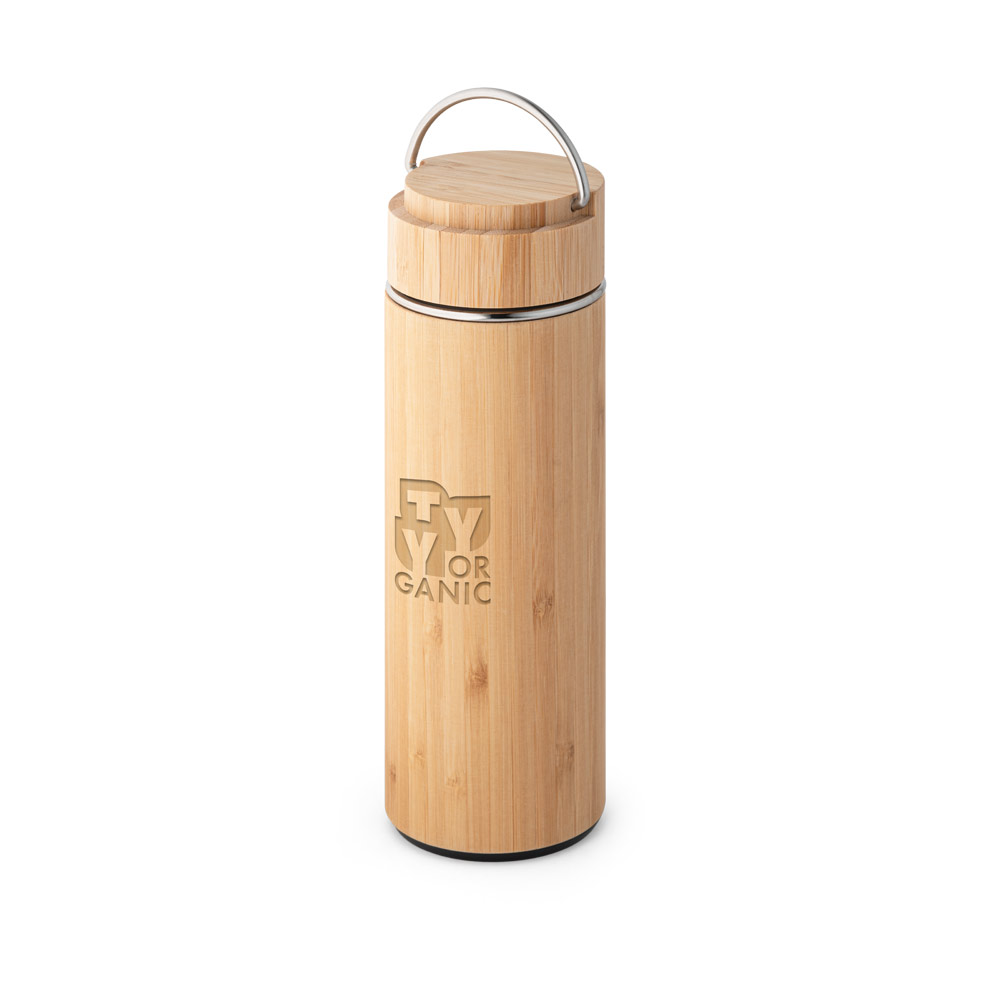 Garrafa em aço inox e bambu de parede dupla térmica, isolada a vácuo 440 mL