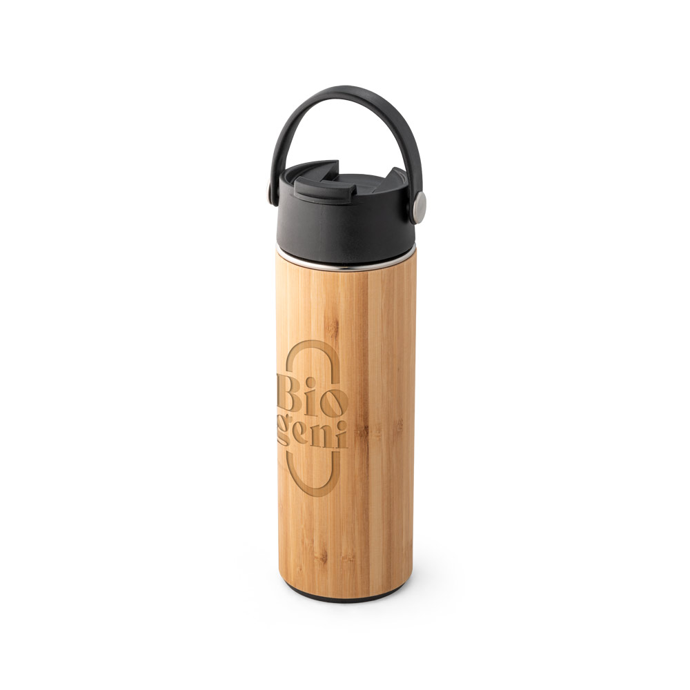 Garrafa em aço inox e bambu de parede dupla térmica, isolada a vácuo 440 mL