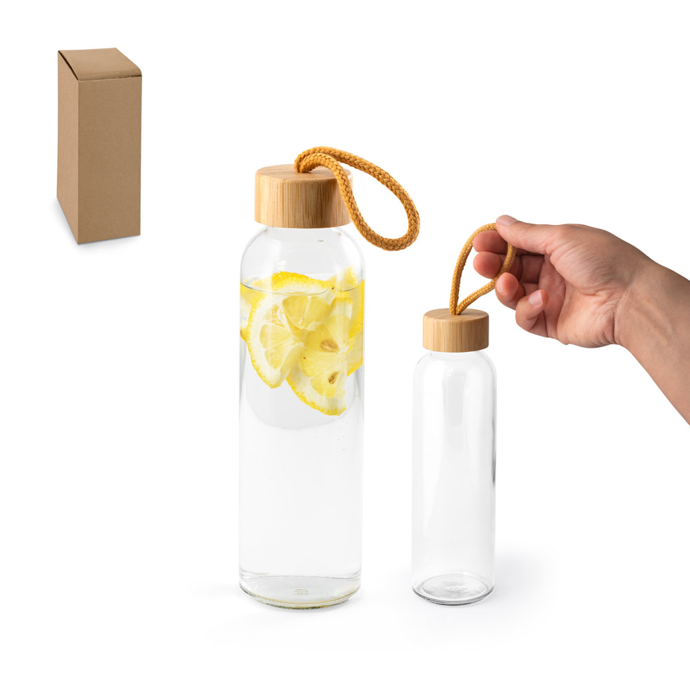 Squeeze em vidro, com tampa em bambu 500 mL