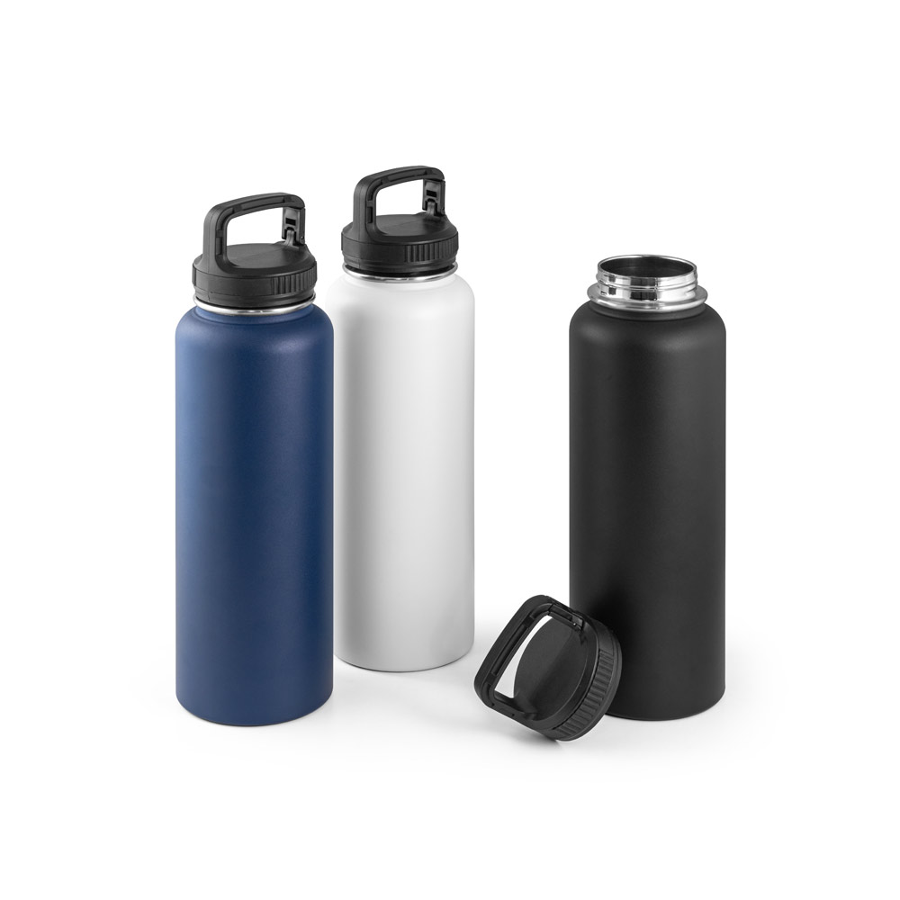 Garrafa esportiva em aço inox 90% reciclado com revestimento em pó e de grande capacidade até 1200 mL