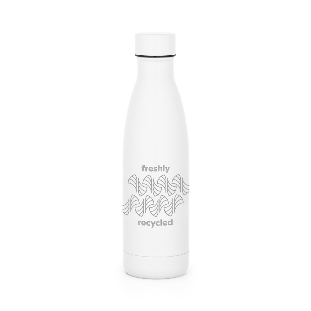 Garrafa térmica em aço inox 90% reciclado com parede dupla, isolada a vácuo e acabamento em mate 520 mL