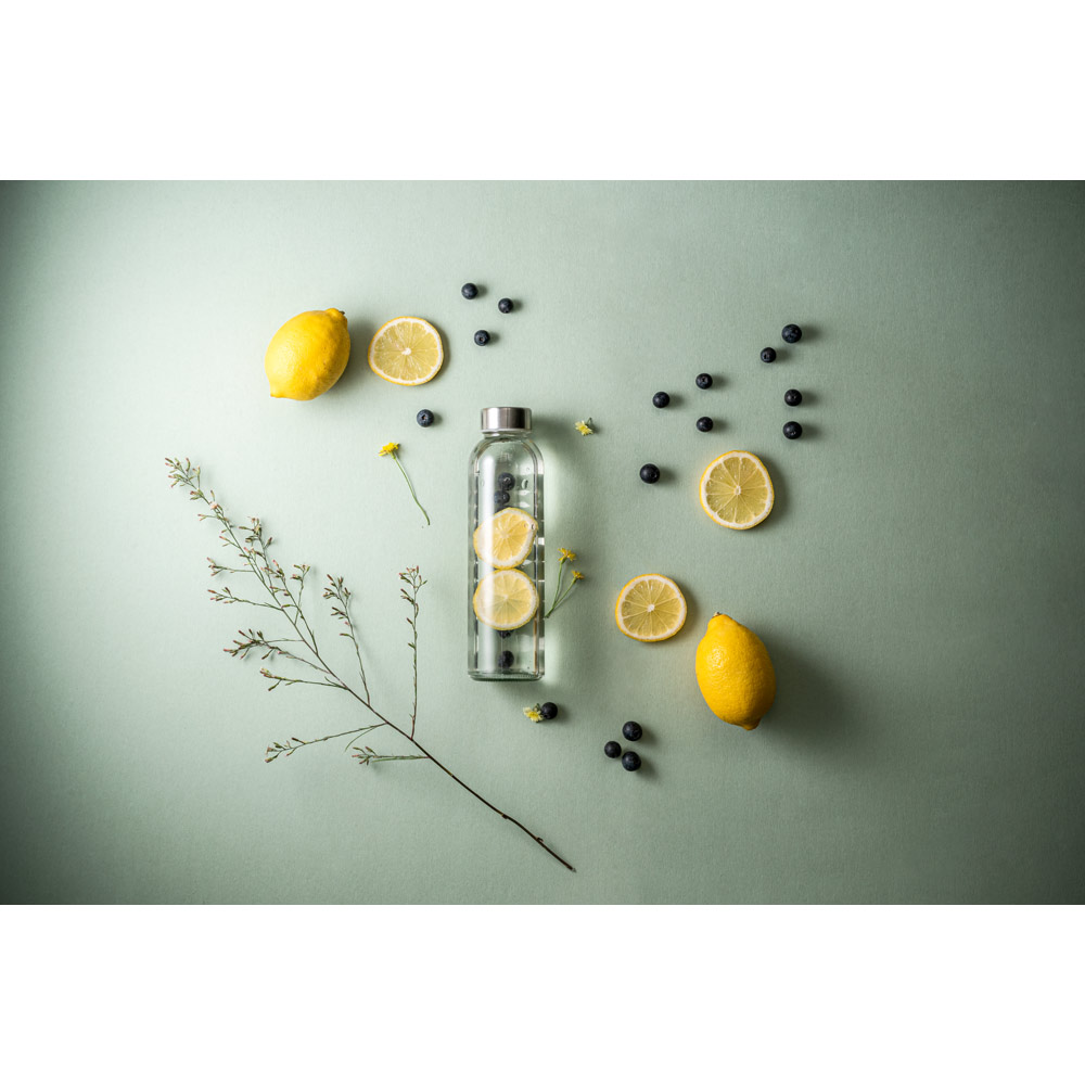 Squeeze em vidro com tampa em aço inox 500 mL