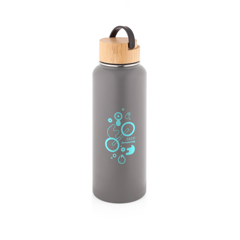 Garrafa em aço inox 90% reciclado de parede dupla térmica, isolada a vácuo com revestimento em pó 1200 mL