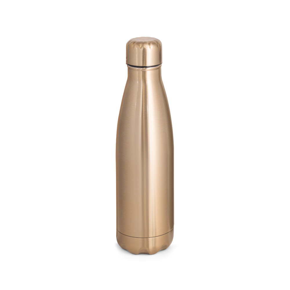 Garrafa em aço inox de parede dupla térmica, isolada a vácuo e acabamento metalizado 510 mL