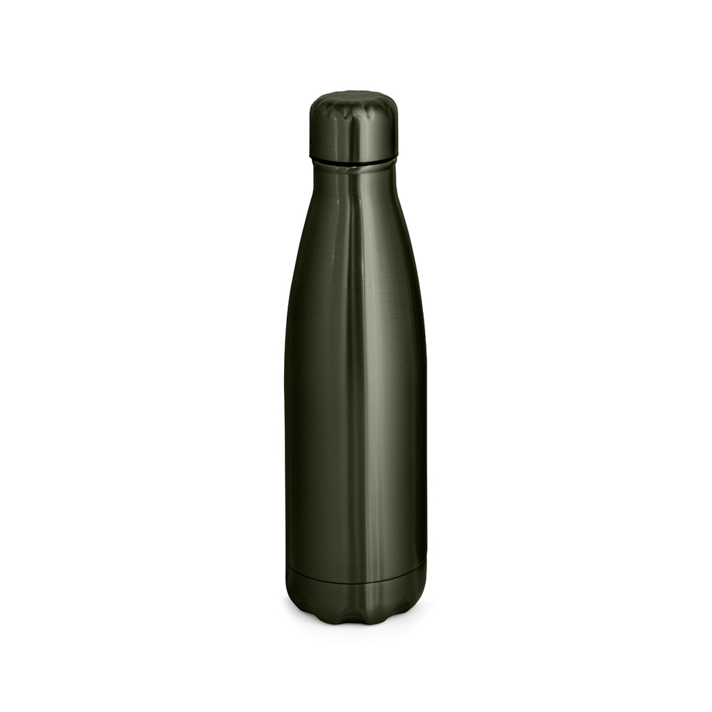 Garrafa em aço inox de parede dupla térmica, isolada a vácuo e acabamento metalizado 510 mL
