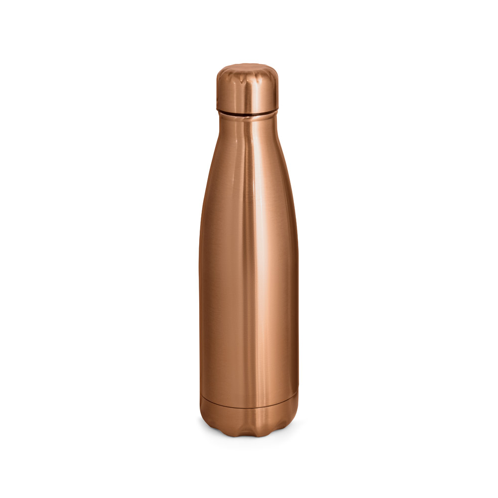 Garrafa em aço inox de parede dupla térmica, isolada a vácuo e acabamento metalizado 510 mL