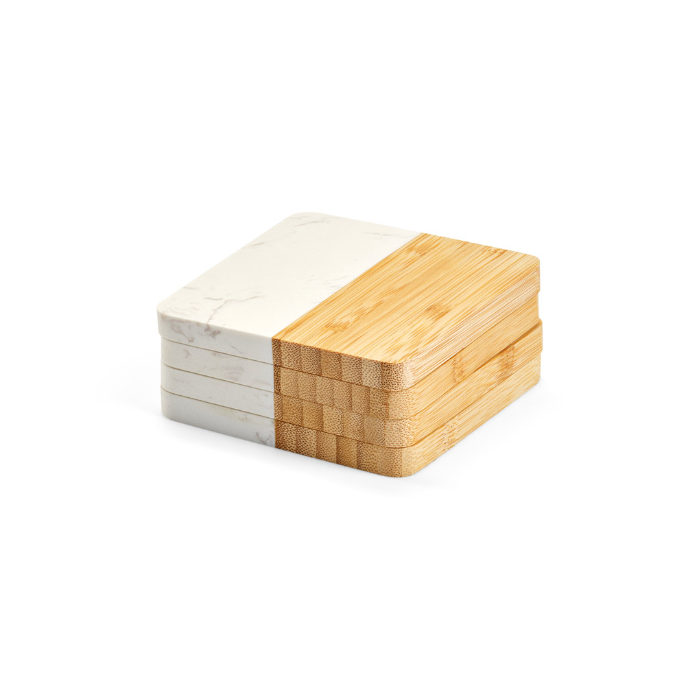 Conjunto de 4 porta copos em mármore e bambu