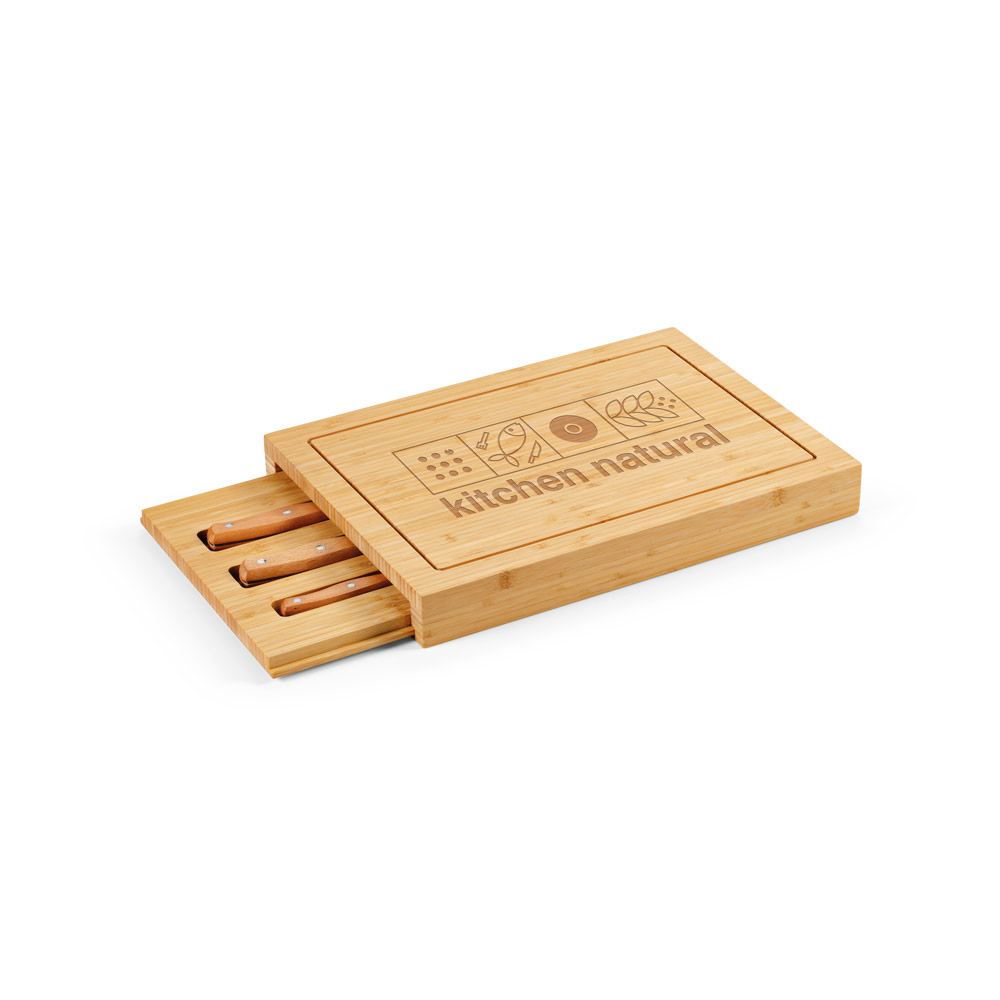 Conjunto de tábuas em bambu com 3 facas inclusas