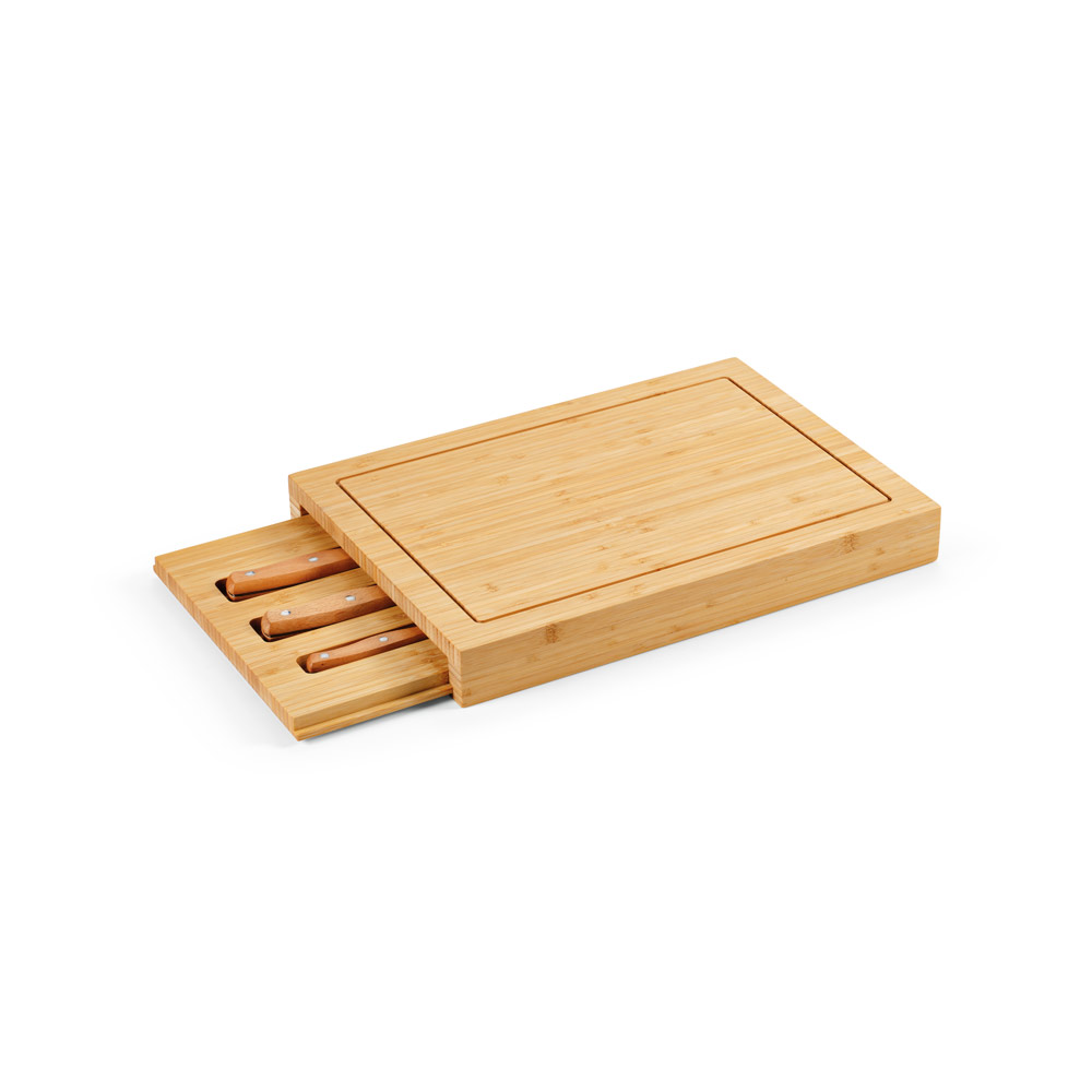 Conjunto de tábuas em bambu com 3 facas inclusas