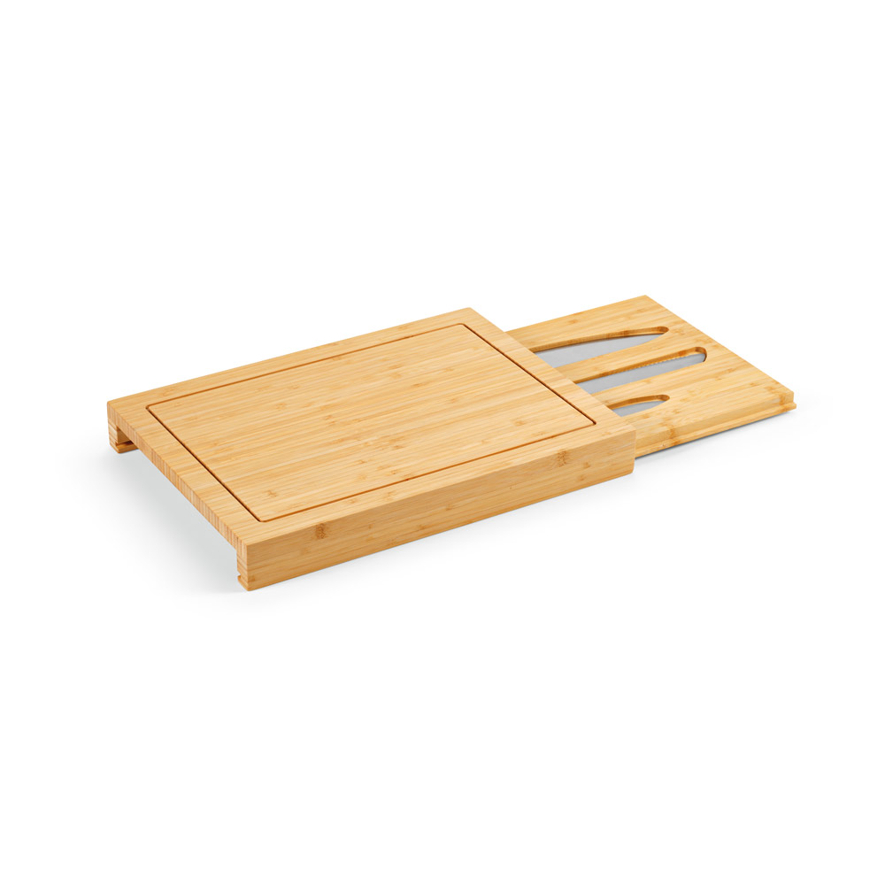 Conjunto de tábuas em bambu com 3 facas inclusas
