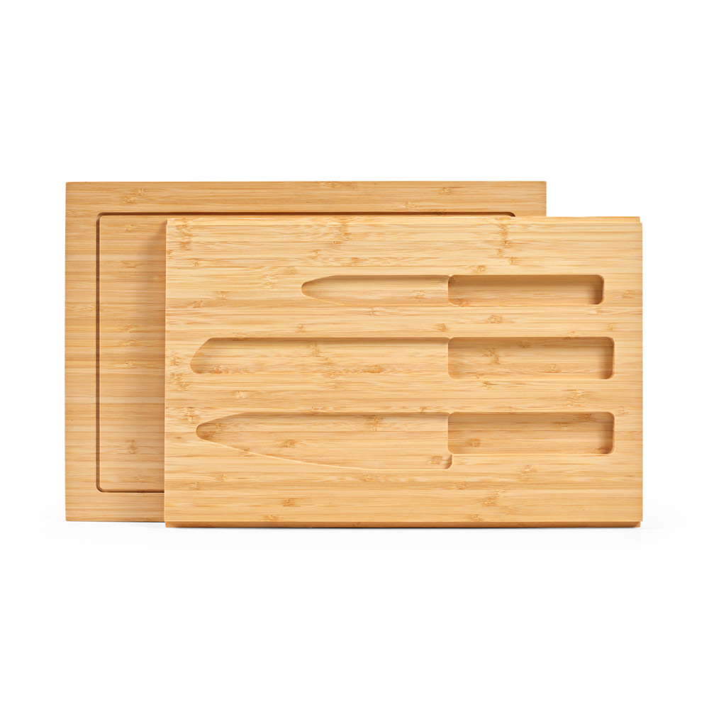 Conjunto de tábuas em bambu com 3 facas inclusas