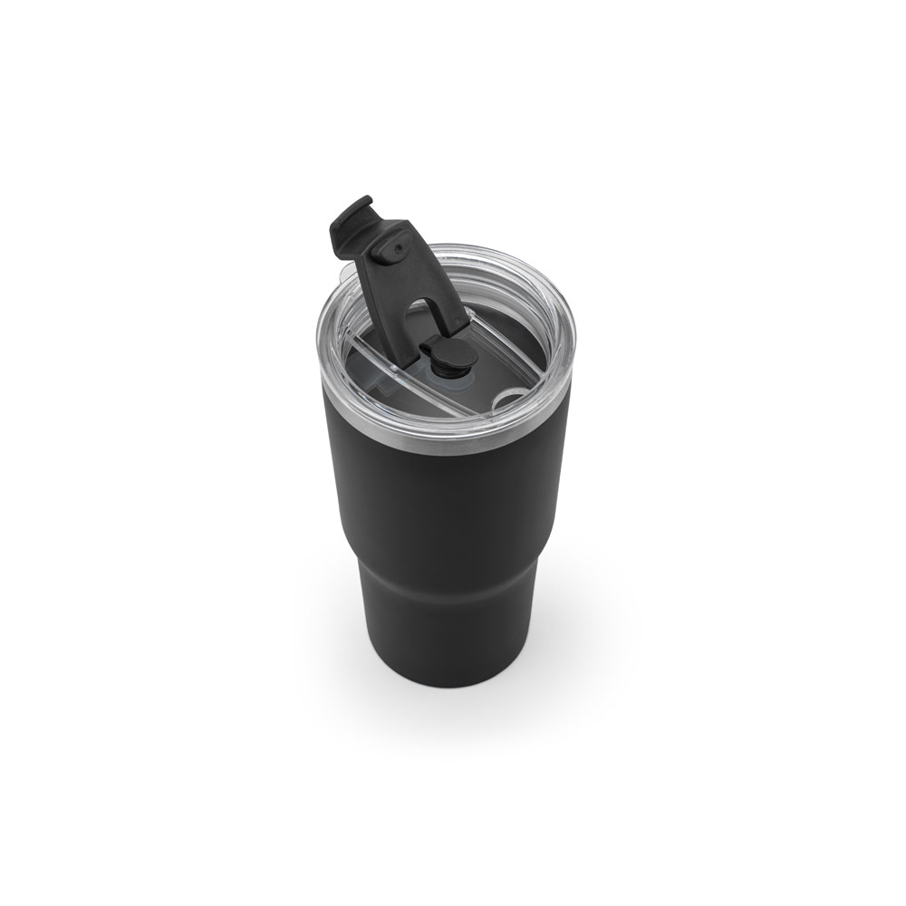 Copo de viagem compacto em aço inox 91% reciclado com parede dupla isolada a vácuo e acabamento mate 600 mL