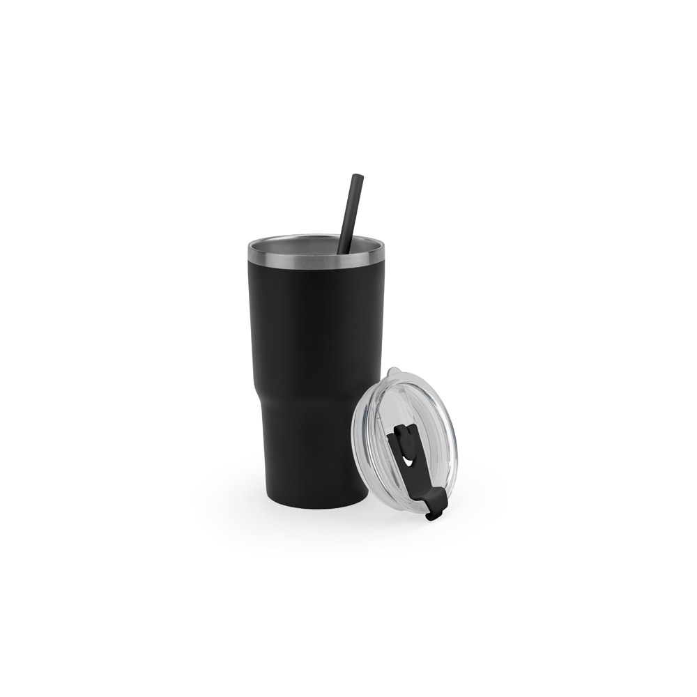 Copo de viagem compacto em aço inox 91% reciclado com parede dupla isolada a vácuo e acabamento mate 600 mL